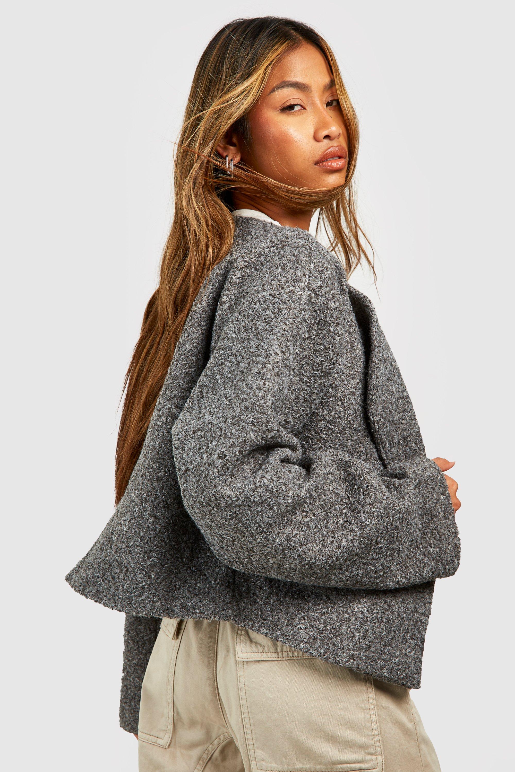 Textured Wool Look Collarless Jacket boohoo
